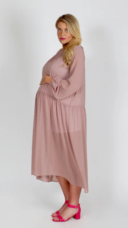 Nursing bras with a focus on style and fashion for everyday wear-Elizabeth Drop Waist Maternity Chiffon Dress
