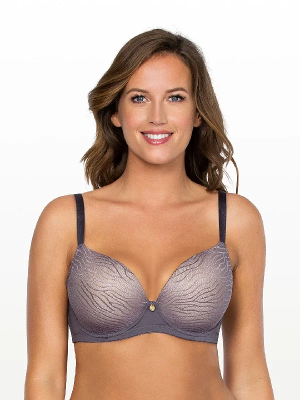 Women's bras for sensitive nipples-Ellie Contour Plunge Bra - Pewter w European Nude - P5081 Women's bras for sensitive nipples-Ellie Contour Plunge Bra - Pewter w European Nude - P5081