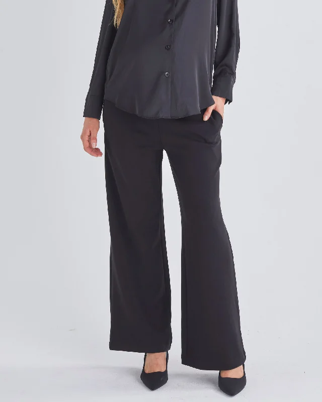 Nursing bras with a quick-release clip for easy feeding-Elodie Wide Leg Maternity Black Work Pant in Ponti