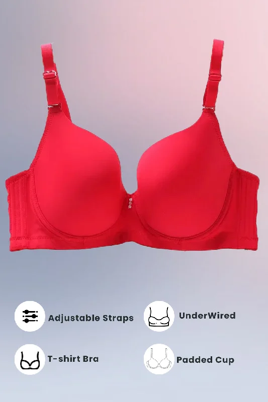Designer bras for special occasions-Espico Pink Padded Wired T-Shirt Bra - Maroon Designer bras for special occasions-Espico Pink Padded Wired T-Shirt Bra - Maroon