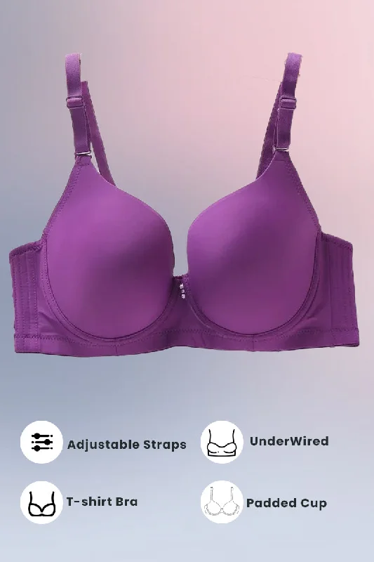 Designer bras for luxury lingerie-Espico Pink Padded Wired T-Shirt Bra - Purple