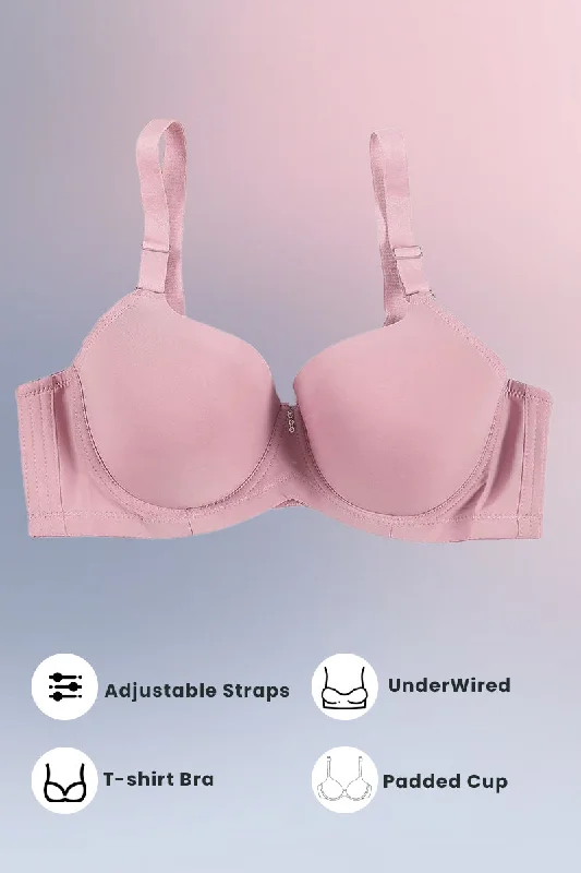 Maternity bras for comfort during pregnancy-Espico Pink Padded Wired T-Shirt Bra - Tea Pink