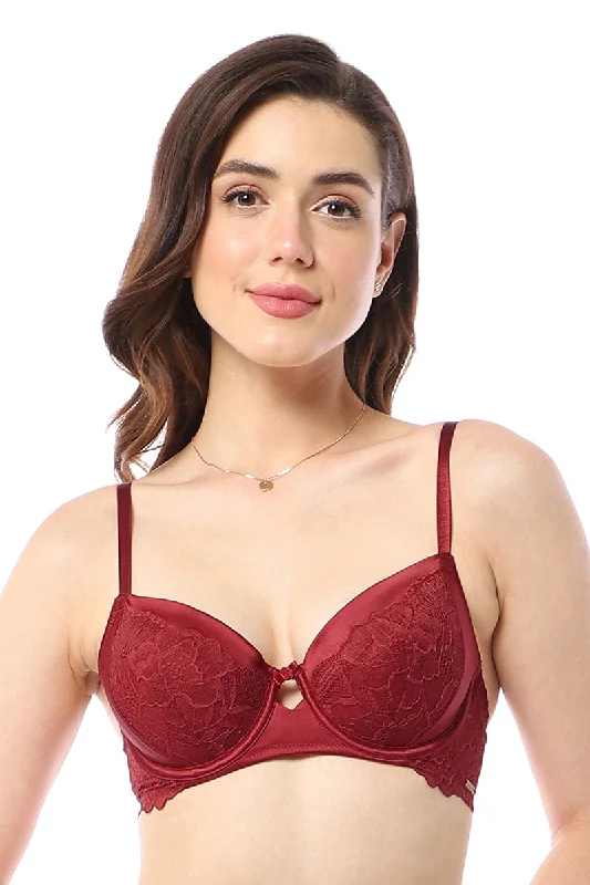 Wireless bras for ultimate comfort-Eternal Bliss Padded Wired Demi Bra - Rio Red