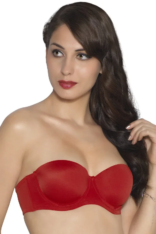 Cooling bras for warm weather-Strapless Padded Wired Multiway Tube Bra - Festive Red