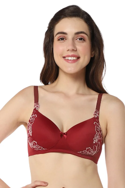Designer bras for luxury lingerie-Floral Chic Padded Non-Wired Bra - Red Berry & Sepia Rose Designer bras for luxury lingerie-Floral Chic Padded Non-Wired Bra - Red Berry & Sepia Rose