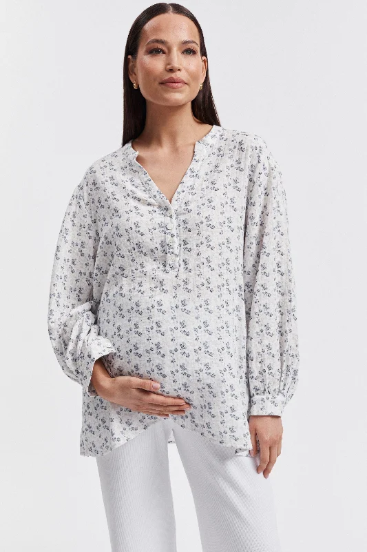 Maternity bras that are designed for extended breastfeeding periods and support during postpartum recovery and breastfeeding-Garden Print Blouse (Small Garden Print)