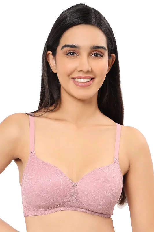 Women's bras for under delicate fabrics-Floral Romance Non Wired Lightly Padded Non-Wired Full Coverage Bra - Cinder Rose Women's bras for under delicate fabrics-Floral Romance Non Wired Lightly Padded Non-Wired Full Coverage Bra - Cinder Rose