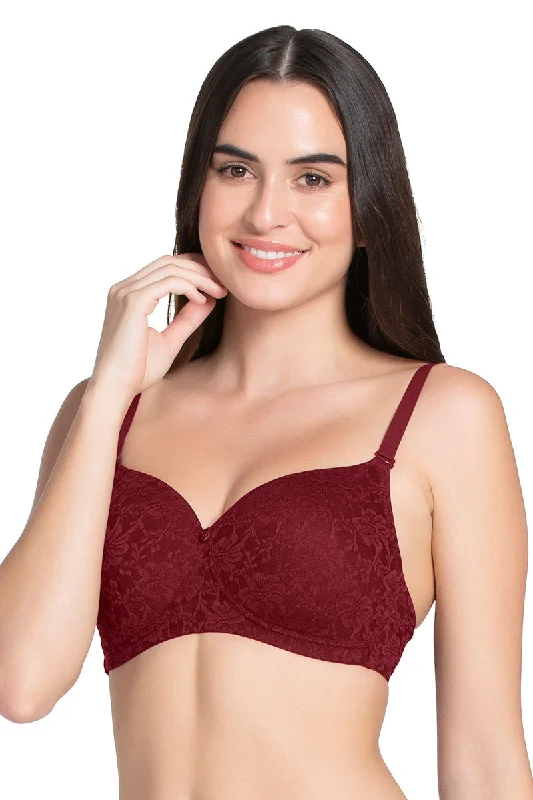 Wireless bras for comfort all day-Floral Romance Padded Non-wired Lace Bra - Burgundy Wine Lace Wireless bras for comfort all day-Floral Romance Padded Non-wired Lace Bra - Burgundy Wine Lace