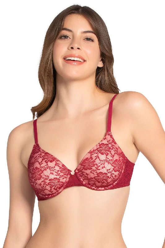 Plunge bras for low-cut tops-Floral Romance Padded Wired Lace Bra - Rumba Red-Impatiens Pink Plunge bras for low-cut tops-Floral Romance Padded Wired Lace Bra - Rumba Red-Impatiens Pink