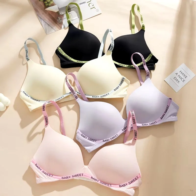 Women's bras with mesh details-Flourish High Quality Light Padded Non Wired Sweet Babe Letter Straps T-Shirt Bra Women's bras with mesh details-Flourish High Quality Light Padded Non Wired Sweet Babe Letter Straps T-Shirt Bra