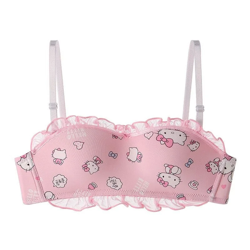 Padded bras for extra volume-Flourish Japanese Style New Hello Kitty Print Padded Bra for girls Padded bras for extra volume-Flourish Japanese Style New Hello Kitty Print Padded Bra for girls