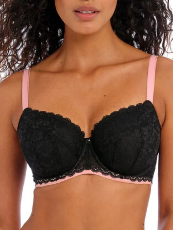 Push-up bras for extra lift and shape-Offbeat Padded Half Cup Bra - Black