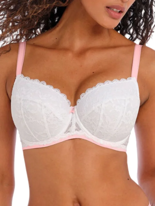 Full-coverage bras for larger busts-Offbeat Padded Half Cup Bra - White