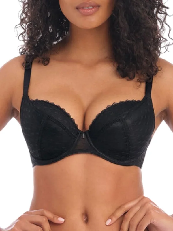 Bralettes with adjustable straps-Signature Padded Plunge Bra - Black