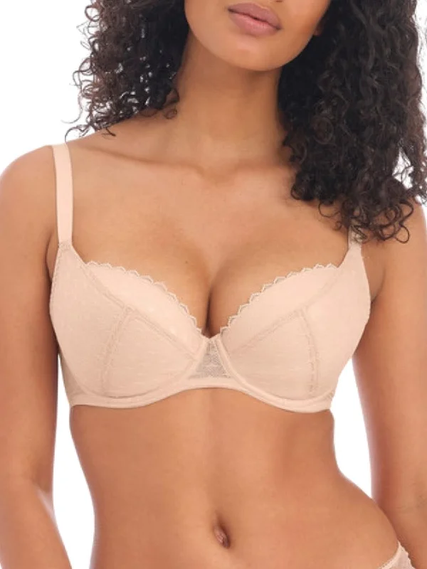 Full-coverage bras for larger busts-Signature Padded Plunge Bra - Natural Beige