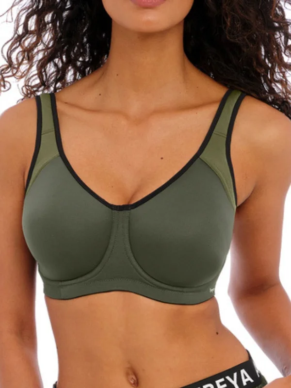 Comfortable padded sports bras for gym-Sonic Moulded Spacer Sports Bra -  Khaki