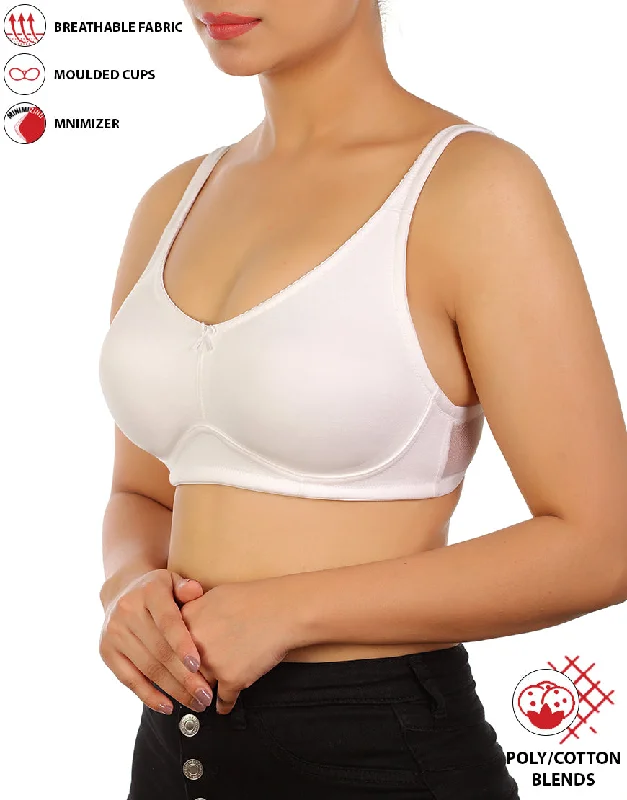 Front-closure bras for ease of wear-LOSHA FULL COVERAGE SUPER SUPPORT SEAMLESS MOLDED CUPS MINIMIZER BRA-WHITE Front-closure bras for ease of wear-LOSHA FULL COVERAGE SUPER SUPPORT SEAMLESS MOLDED CUPS MINIMIZER BRA-WHITE
