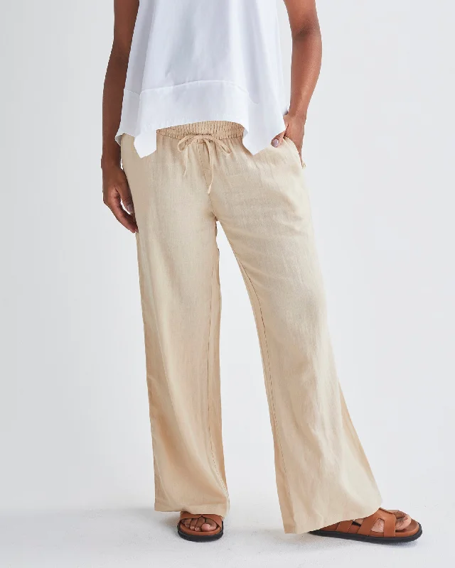 Nursing bras with a focus on comfort during travel and on-the-go feedings with a baby carrier during breastfeeding-Giulia Maternity Linen Pants in Sand Nursing bras with a focus on comfort during travel and on-the-go feedings with a baby carrier during breastfeeding-Giulia Maternity Linen Pants in Sand