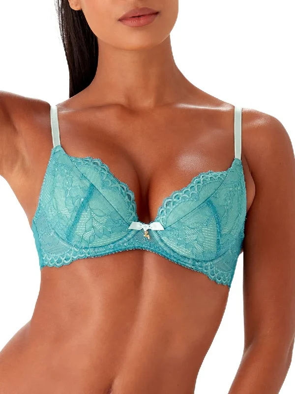 Shapewear bras for slimming effect-Superboost Lace Padded Plunge Bra - Ocean Blue