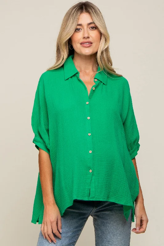 Maternity bras suitable for women with larger breasts and extra lift during postpartum recovery and breastfeeding-Green Button Down Collared Maternity Top Maternity bras suitable for women with larger breasts and extra lift during postpartum recovery and breastfeeding-Green Button Down Collared Maternity Top