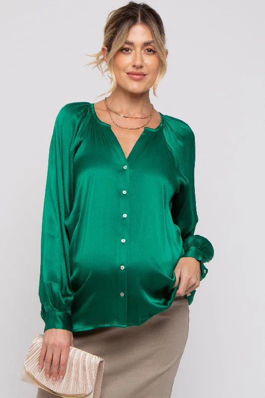 Maternity bras suitable for women with larger busts and extra support during postpartum recovery and breastfeeding-Green Button-Down Long Sleeve Maternity Blouse Maternity bras suitable for women with larger busts and extra support during postpartum recovery and breastfeeding-Green Button-Down Long Sleeve Maternity Blouse