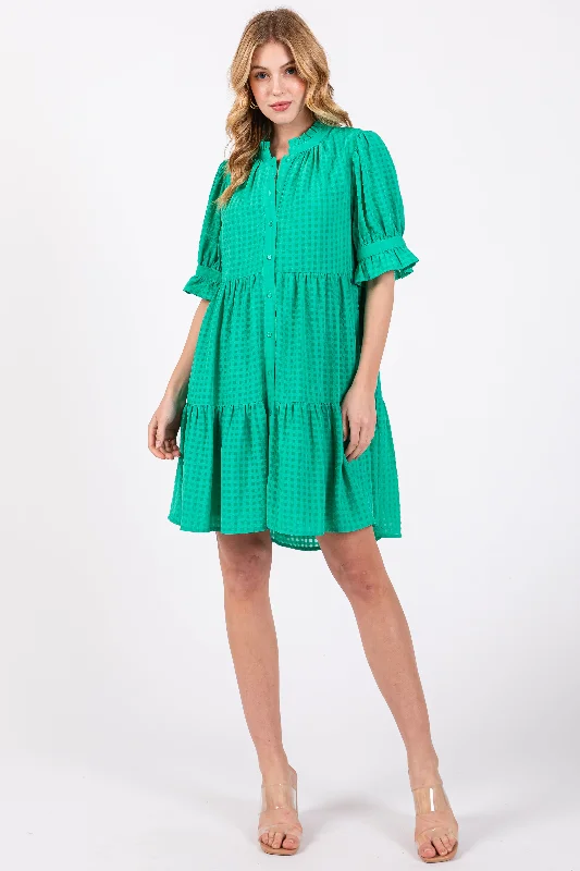 Nursing bras with a focus on discreet nursing in public-Green Buttoned Down Short Sleeve Dress Nursing bras with a focus on discreet nursing in public-Green Buttoned Down Short Sleeve Dress