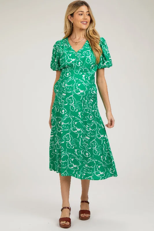 Nursing bras with a focus on ease of use for mothers with newborns-Green Floral Button Front Short Sleeve Maternity Midi Dress Nursing bras with a focus on ease of use for mothers with newborns-Green Floral Button Front Short Sleeve Maternity Midi Dress