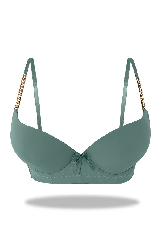 Longline bras for extra support-Green Premium Padded Bra with stylish Straps