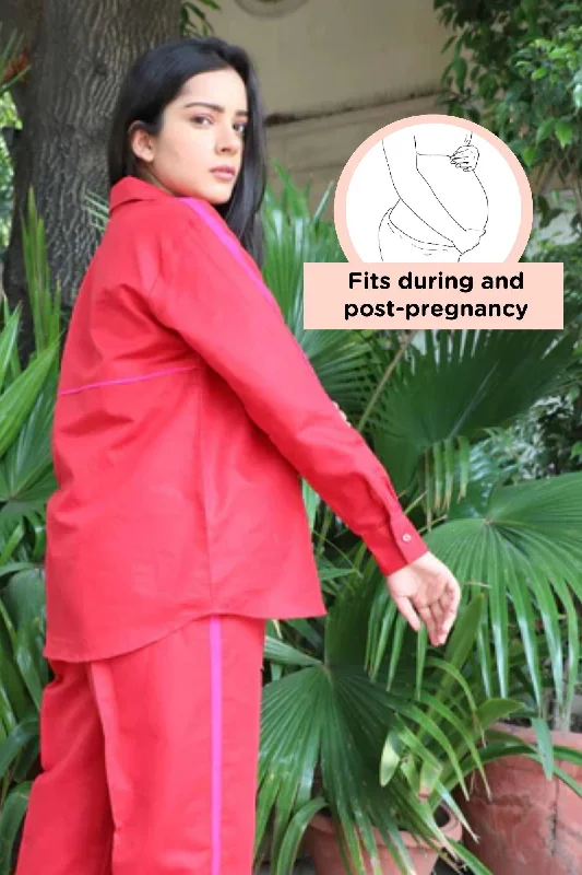 Nursing bras with a focus on ease of use for first-time breastfeeding mothers and new mothers during breastfeeding-Hot Red Maternity & Nursing Coord Set (Cotton Linen) (2 pc)
