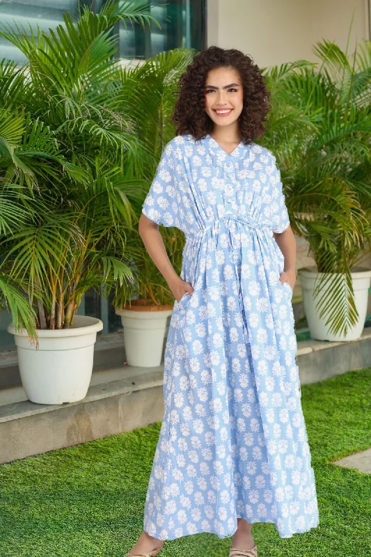 Maternity bras designed for women with different body types and shapes during postpartum-Ice Blue Maternity & Nursing Dress / Delivery Gown/ Night Dress (100% Cotton)