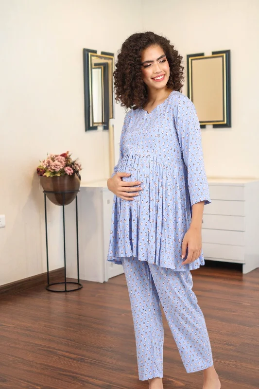 Nursing bras with a focus on comfort during travel and on-the-go feedings-Ice Blue Piggy Maternity & Nursing Lounge Coord Set (2pc)