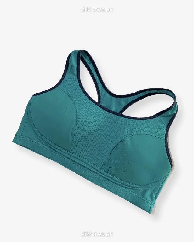 Wireless bras with a focus on comfort during redirecting living routines-Impact Padded Sports Bra With Mesh PanelsLadies Jogging Bra Imported Stocklot Branded Sports Bra