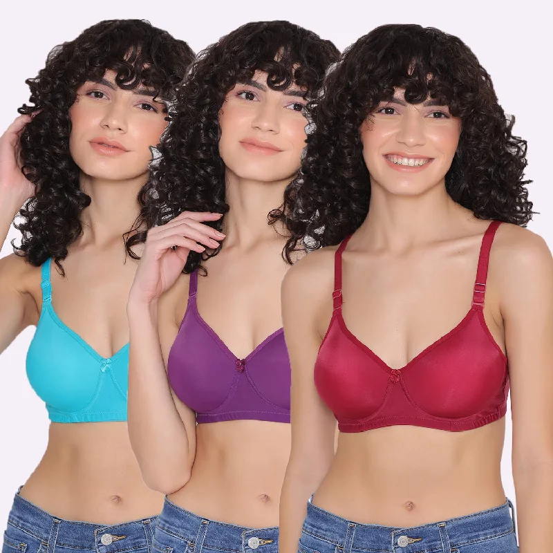 Adjustable strap bras for customized fit-Women's Padded and Non Wired Full Coverage T-Shirt Bra (Pack of 3)-LILY