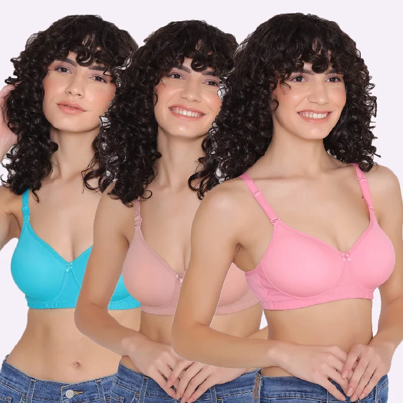 Deep plunge bras for daring styles-Women's Padded and Non Wired Full Coverage T-Shirt Bra (Pack of 3)-LILY