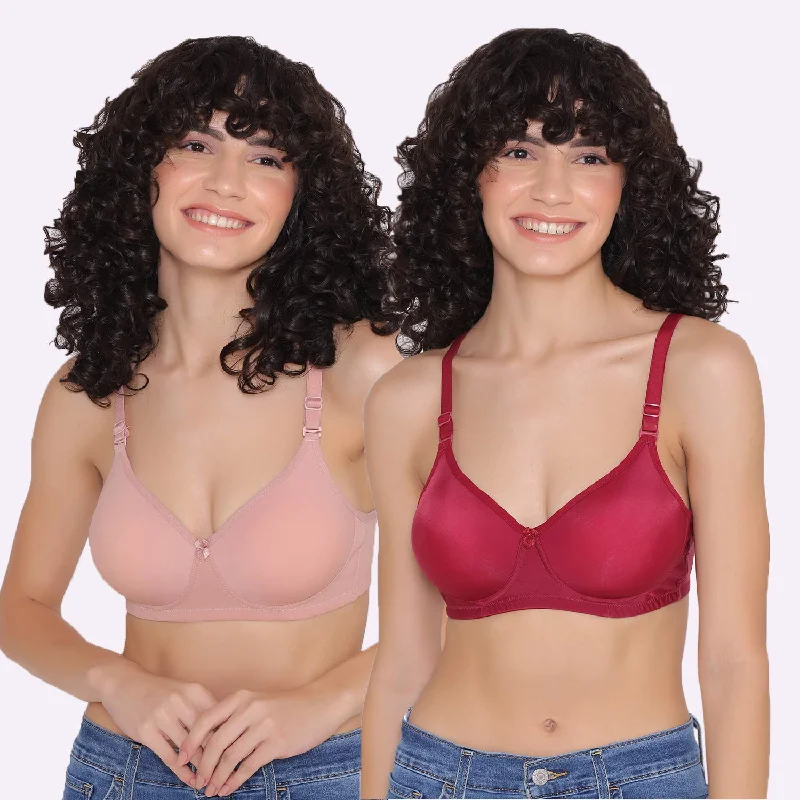 Breathable mesh bras for hot weather-Women's Padded and Non Wired Full Coverage T-Shirt Bra (Pack of 2)-LILY Breathable mesh bras for hot weather-Women's Padded and Non Wired Full Coverage T-Shirt Bra (Pack of 2)-LILY