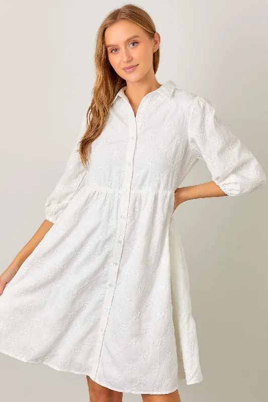 Nursing bras with a focus on support and stability during exercise and workouts during breastfeeding-Ivory Floral Embroidered Collared Button Down Dress Nursing bras with a focus on support and stability during exercise and workouts during breastfeeding-Ivory Floral Embroidered Collared Button Down Dress
