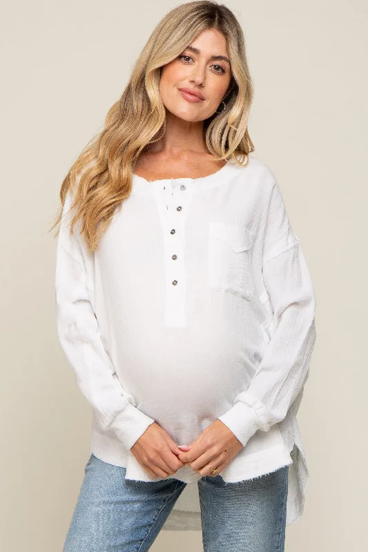 Nursing bras with a focus on ease of use for mothers with newborns and sleep deprivation during breastfeeding-Ivory Lightweight Button Front Maternity Tunic Top Nursing bras with a focus on ease of use for mothers with newborns and sleep deprivation during breastfeeding-Ivory Lightweight Button Front Maternity Tunic Top