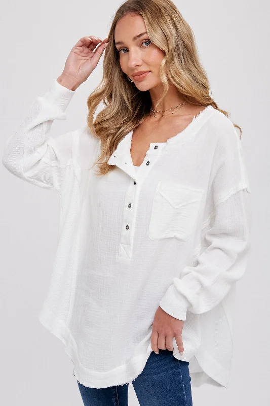 Nursing bras suitable for women with larger breasts and extra support-Ivory Lightweight Button Front Tunic Top