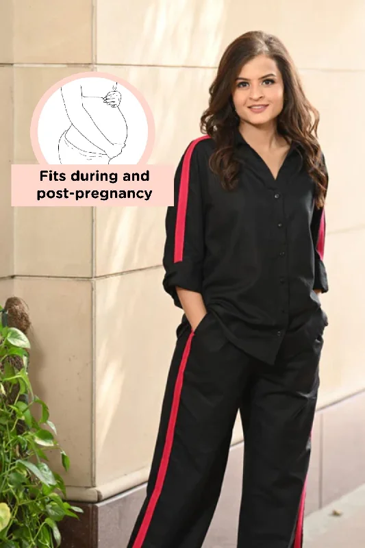 Maternity bras for women with larger busts and extra support-Black & Fuchsia Maternity & Nursing Coord Set (Cotton Linen) (2 pc)