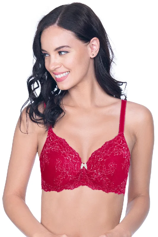 Sports bras with moisture-wicking fabric-Lace Delight Padded Non-wired Lace Bra - Red Obsession Sports bras with moisture-wicking fabric-Lace Delight Padded Non-wired Lace Bra - Red Obsession
