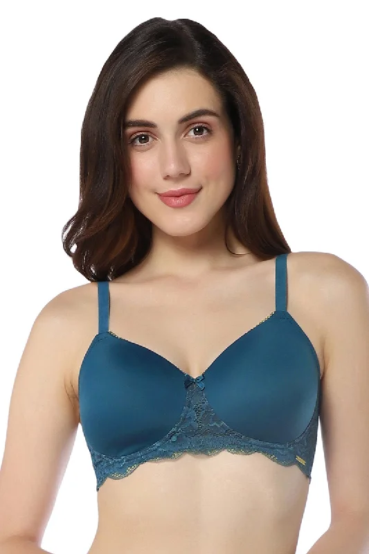 Sports bras with high support for running-Lace Elegance Padded Non-Wired Bra - Gebralta Blue