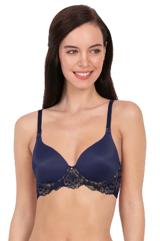 Smooth cups bras for seamless look-Lace Legacy Padded Wired Lace Full Cover T-shirt Bra - Midnight