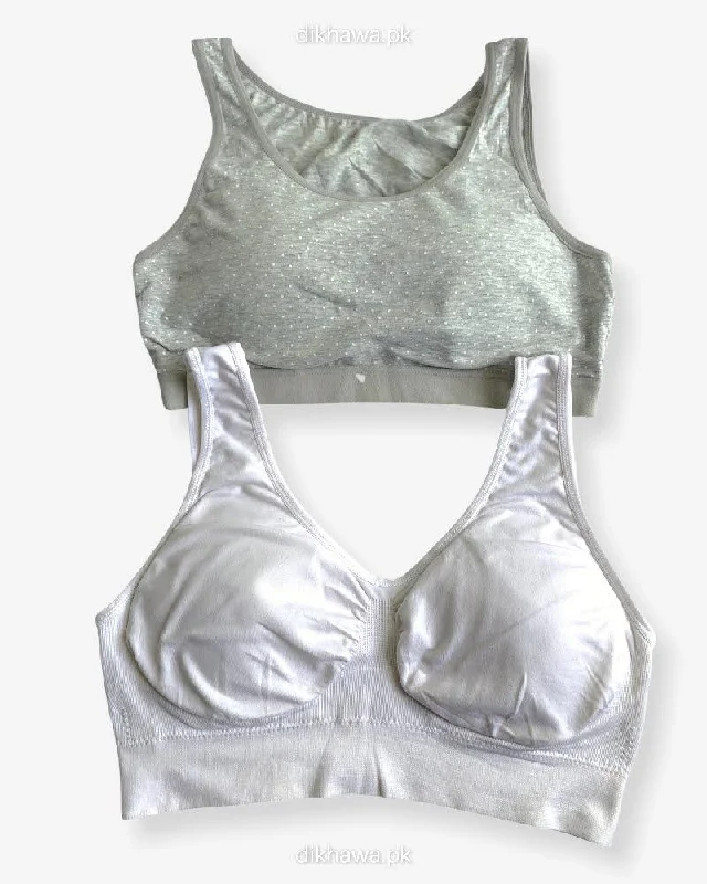 Non wired bras for women who prioritize durability-Non Padded Ladies Jogging Bra - Sports Bra - Soft Padded Imported Stocklot Branded Pushup Bra - Single Padded Bra - Pack of 2