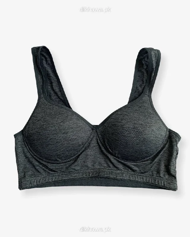 Wireless bras with a natural look-Low Impact Cotton Non-Padded Non-Wired Sports Bra in Ladies Jogging Bra Imported Stocklot Branded Pushup Bra