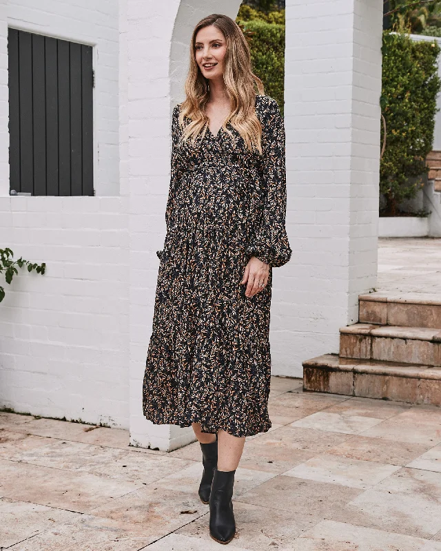 Maternity bras suitable for women with back pain and support-Lauren Maternity V Neck Floral Dress In Navy