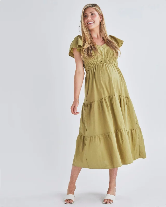 Maternity bras that are recommended by healthcare professionals-Layla Maternity Ruffled Dress in Chartreuse