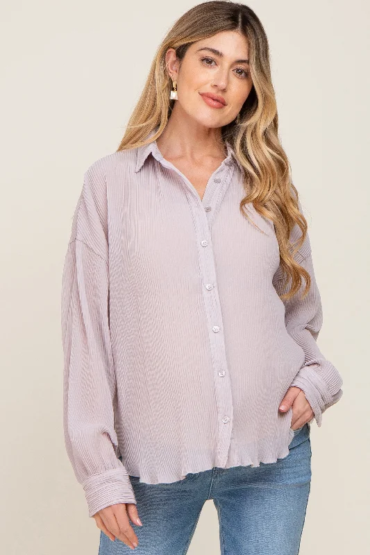 Nursing bras with a focus on comfort during long car rides and road trips-Light Grey Plisse Maternity Chiffon Blouse Nursing bras with a focus on comfort during long car rides and road trips-Light Grey Plisse Maternity Chiffon Blouse