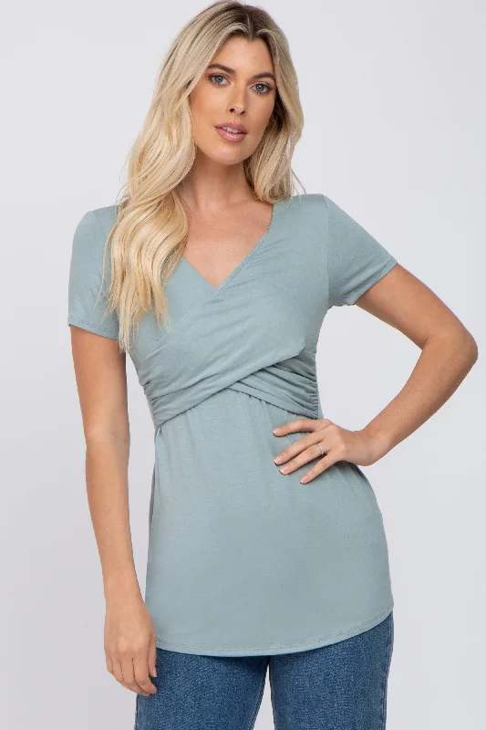 Maternity bras designed for women with sensitive breasts during pregnancy-Light Olive Crossover Nursing Top Maternity bras designed for women with sensitive breasts during pregnancy-Light Olive Crossover Nursing Top
