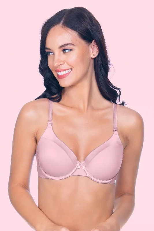 Satin bras for smooth finish-Satin Edge Padded Wired  Bra - Dawn Light Pink