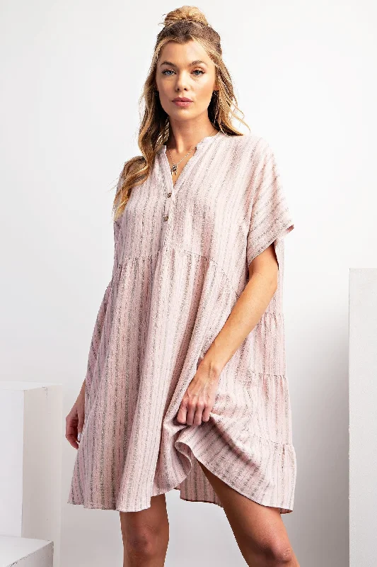 Maternity bras suitable for women with different cup sizes and support during breastfeeding-Light Pink Striped Button Front Dress Maternity bras suitable for women with different cup sizes and support during breastfeeding-Light Pink Striped Button Front Dress